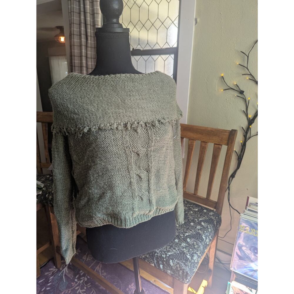 Boat Neck Knitted Olive Green Sweater